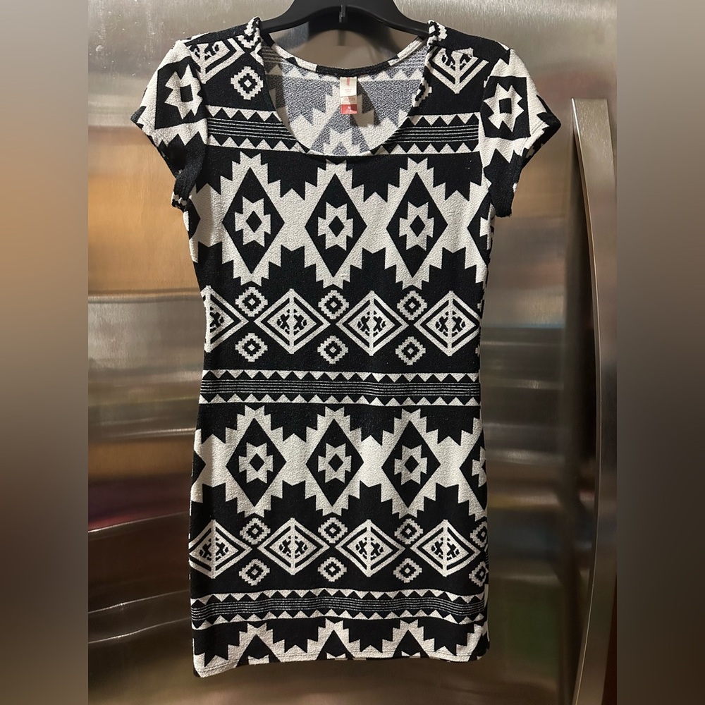 No Boundaries Black and White Geometric Mini Dress